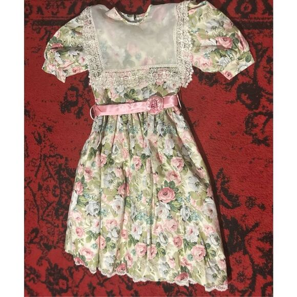Girls Kids Nicole Vintage 80s SZ 10 FLORAL Dress LACE SO Pretty VTG - Picture 12 of 16